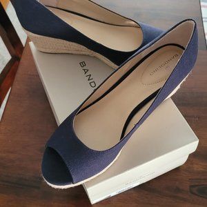 Navy Bandolino Peep Toe Espadrille Wedge Sandal